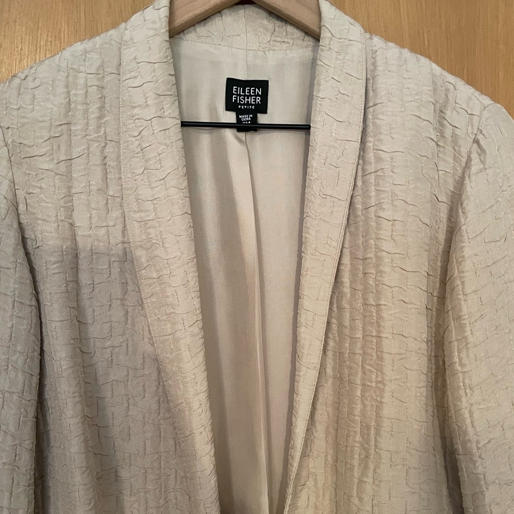 Eileen Fisher Silk + Linen Lightweight Crinkle Open Blazer Size M. - Picture 2 of 8